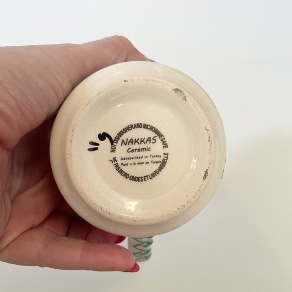 Nakkas Ceramic Turkish Floral Handmade Mug Raised Glaze Dot‎ Texture Blue Green - Picture 3 of 3